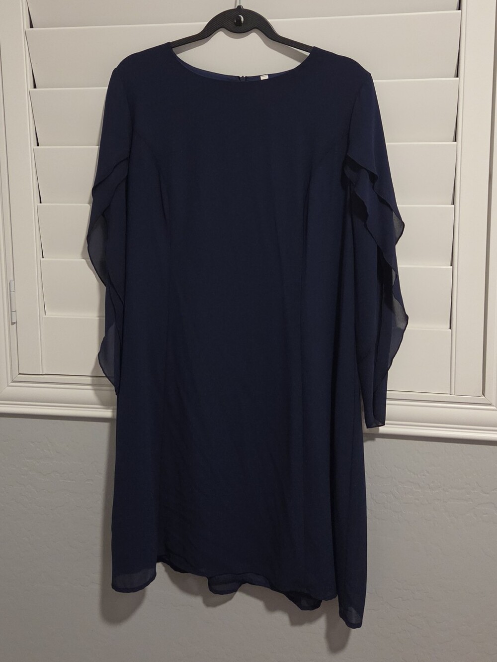 Simplee Apparel Navy Long Sleeve Ruffle Shift Dress